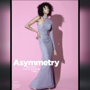 La Femme Formal Event Party Maxi Dress Gunmetal Beaded Disco Gown Silver Small 4